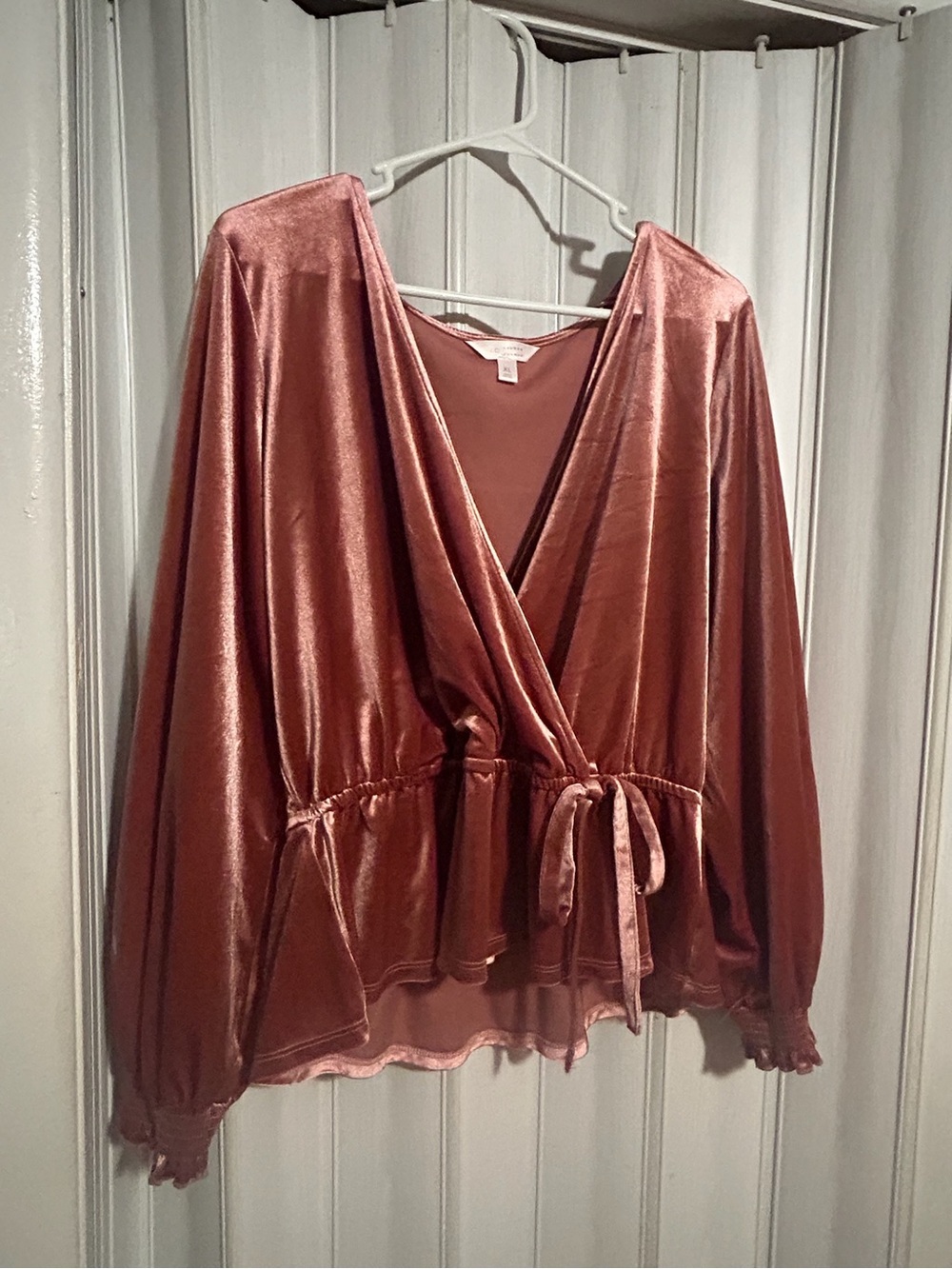 LC Lauren Conrad Satin-Look Wrap Blouse in Rose Copper